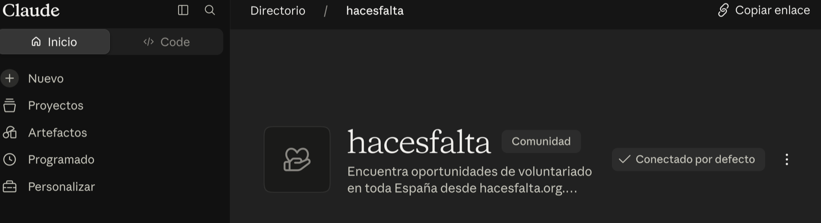 El conector hacesfalta en el directorio de Claude